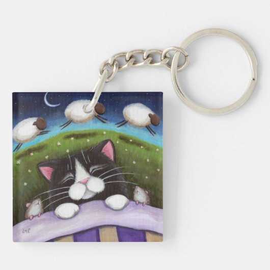 ネズミ及びヒツジ|のファンタジーの眠いタキシード猫 キーホルダー (裏面)