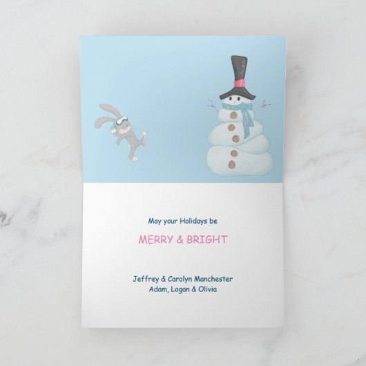 ネズミ救済ビルド雪だるまかわいいクリスマスカード カード (内部)