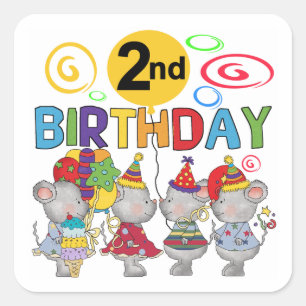 ネズミ第2回誕生日Tシャツとギフト スクエアシール