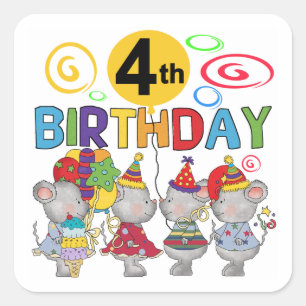ネズミ第4回誕生日Tシャツとギフト スクエアシール