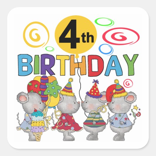 ネズミ第4回誕生日Tシャツとギフト スクエアシール (正面)