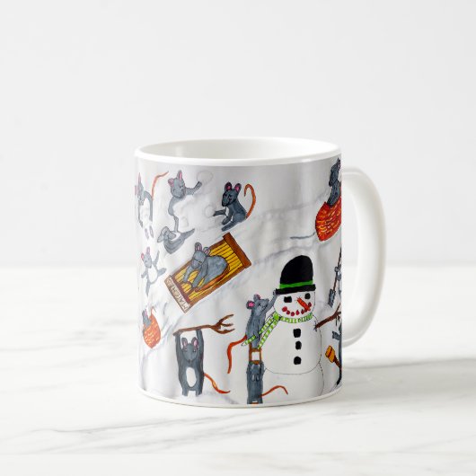 ネズミ遊が雪の中にいる コーヒーマグカップ (正面右)