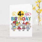 ネズミ4歳の誕生日Tシャツと贈り物 カード (黄色い花)