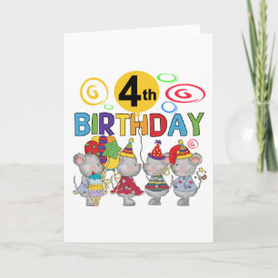 ネズミ4歳の誕生日Tシャツと贈り物 カード