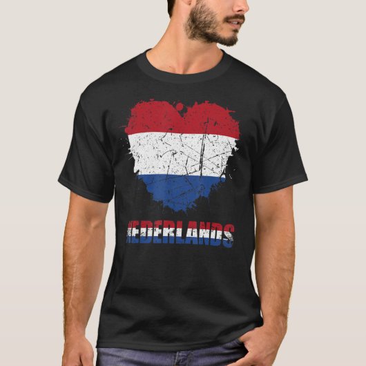 ネダーランズ国旗のヴィンテージハートグラフィックHolland男性 Tシャツ (正面)