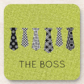 ネックタイ名白黒グリーンデニムパパ事務所 コースター (正面)