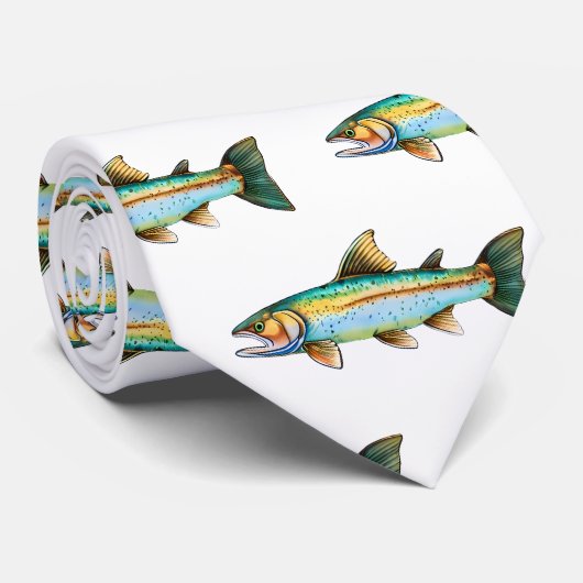 ネックタイ – 水彩シリーズ:マス/サーモン ネクタイ (ロール)