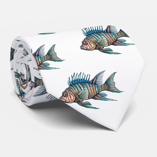ネックタイ – 水彩シリーズ：ライオンフィッシュ ネクタイ (ロール)
