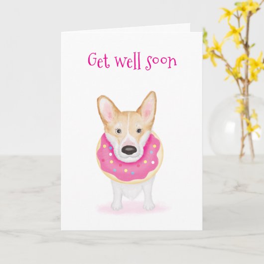 ネックドーナツを着たかわいいコルギはよくカードを手に入れる カード (黄色い花)