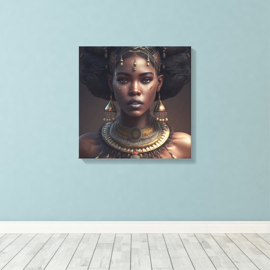 ネックレスとイヤリングを身に着けた女性 – 黒アフリカ キャンバスプリント (インサイチュ (ウッドフロア))