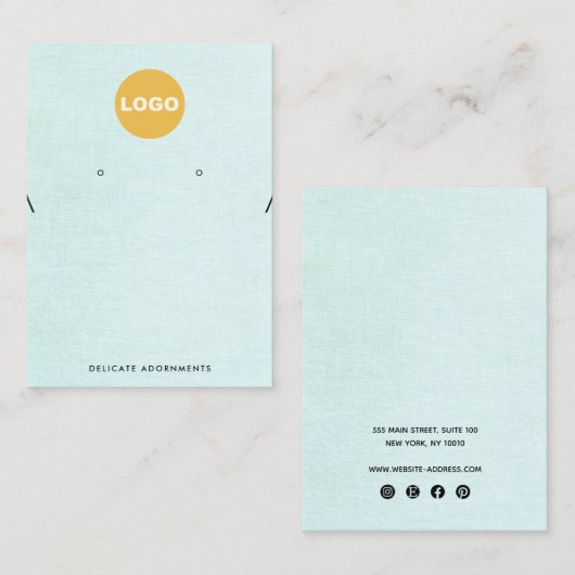 ネックレスとスタッドイヤリングホルダーロゴブルーリネン 名刺 (正面/裏面)