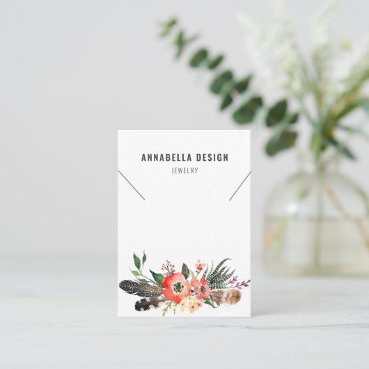 ネックレスの表示カード • Bohoの羽の花柄 名刺 (スタンド正面)