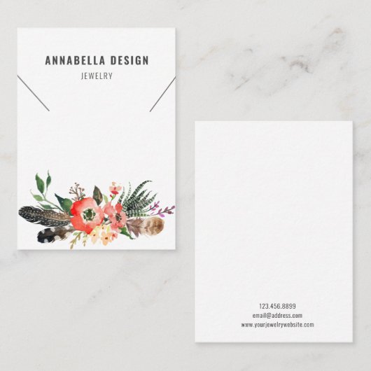 ネックレスの表示カード • Bohoの羽の花柄 名刺 (正面/裏面)