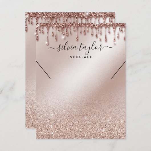 ネックレスディスプレイカードバラ金ゴールドグリッター 招待状 (正面/裏面)