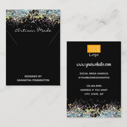 ネックレスディスプレイレフェイクインボーメタリティックグリッター 名刺 (正面/裏面)