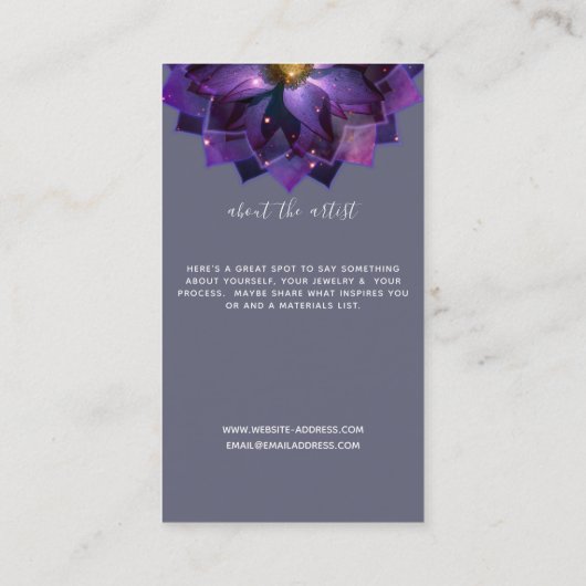 ネックレスディスプレイ、神秘的なロータスマンダラクレフター 名刺 (裏面)