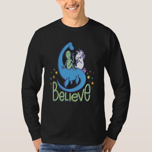 ネッシー信じエイリアンユニコーン Tシャツ (正面)