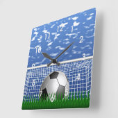 ネットのサッカーボール スクエア壁時計 (傾斜)