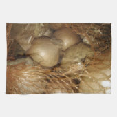 ネットの玉ねぎ、野菜、スパイシーな料理 キッチンタオル (横)