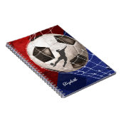 ネットの赤い青い女の子のサッカーをへこませるサッカーボール ノートブック (右側)