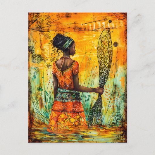 ネットを持つアフリカの漁師 ポストカード (正面)