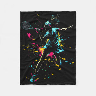 ネットコートゲー絵を描ムスプラッシュDMINTONプレイヤーガール フリースブランケット
