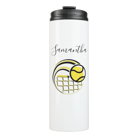 ネットスポ飛んでいるート上のテニスパーソナライズされたボール タンブラー (正面)