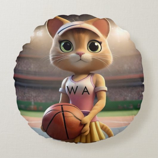 ネットボールの雌猫。 ラウンドクッション (正面)