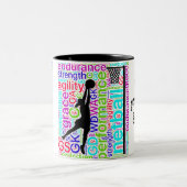 ネットボールは単語およびやる気を起こさせるな引用文を置きます ツートーンマグカップ (中央)