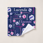 ネットボールスポーツピンクブルーホワイト名前をカスタムする バスタオルセット (ウォッシュタオル)