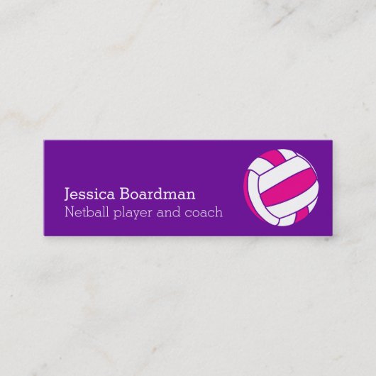 ネットボールスポーツボールプレーヤーコーチピンクパープル スキニー名刺 (正面)