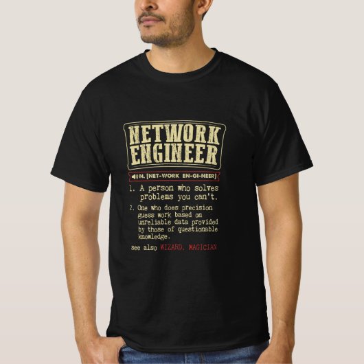 ネットワークエンジニおもしろいニアディクショナリ定義 Tシャツ (正面)