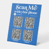 ネットワークソーシャルメディアモダントレンディー青色QRコード 台座サイン (正面)