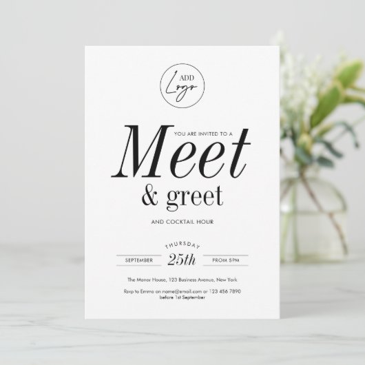 ネットワーク会議と挨拶ミニマリストのビジネスロゴ 招待状 (スタンド正面)