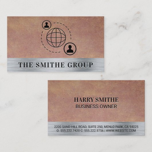 ネットワーク通信アイコン金属背景 名刺 (正面/裏面)