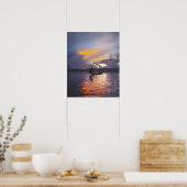 ネット付きインタ漁師レッグ漕ぎボート魚釣り ポスター (キッチン)