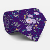 ネット01DパープルBG上のフローラルパターン ネクタイ (ロール)