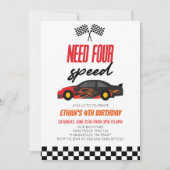 ネッドフォー レッドフレーム レースカー 4歳 誕生日パーティー 招待状 (正面)
