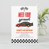 ネッドフォー レッドフレーム レースカー 4歳 誕生日パーティー 招待状 (スタンド正面)