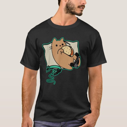 ネディ・ゲーマー猫食べのタコスのゲーム一時停止 Tシャツ (正面)