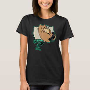 ネディ・ゲーマー猫食べのタコスのゲーム一時停止 Tシャツ
