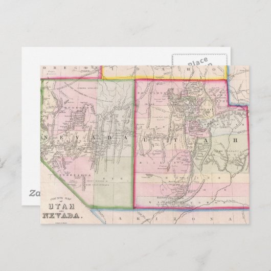 ネバダとユタのヴィンテージの地図(1866年) ポストカード (正面/裏面)
