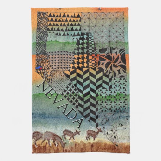 ネバダの地図デザートキッチン絵を描タオルの州 キッチンタオル (縦)