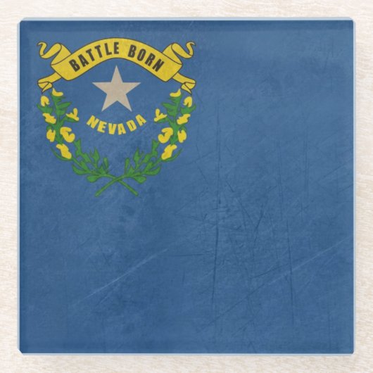 ネバダの州の旗のグランジなイラストレーション ガラスコースター (正面)