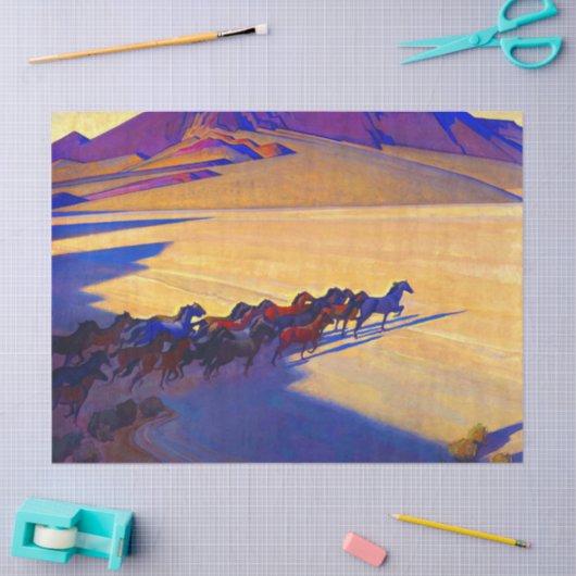 ネバダの野生の馬バイメイナード・ディクソン 薄葉紙 (クラフト)