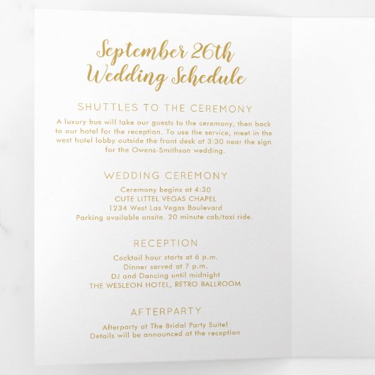 ネバダベガスゲスト結婚のウェルカムスケジュール 三つ折りプログラム (内部最初)