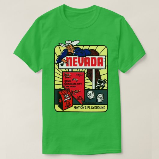 ネバダマップヴィンテージトラベルデカール Tシャツ (デザイン正面)