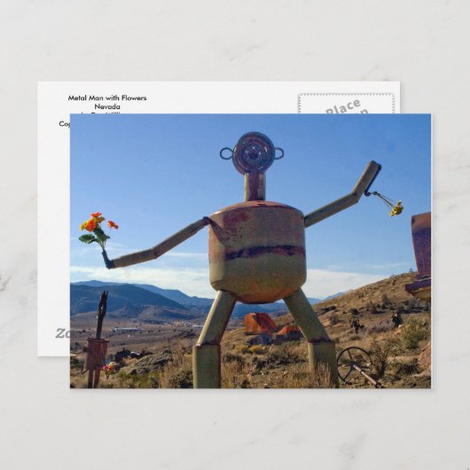 ネバダ州の花を持つメタルマン ポストカード (正面/裏面)