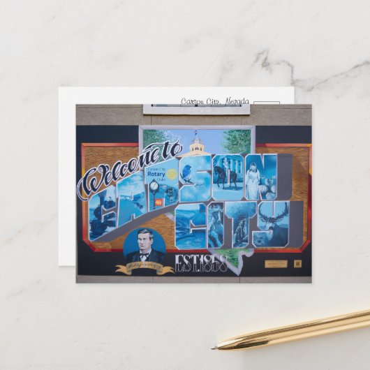 ネバダ州カーソン市のウェルカムサイン ポストカード (正面/裏面インサイチュ)