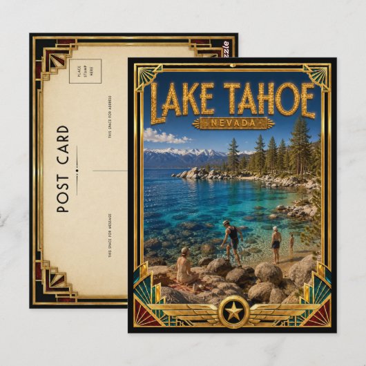 ネバダ州タホ湖 アールデコの黄金時代 ビンテージ ポストカード (正面/裏面)